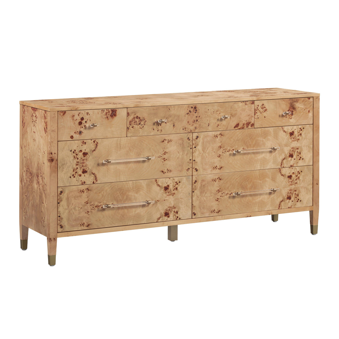 Brandyss 62" Honey Burl 7-Drawer Dresser