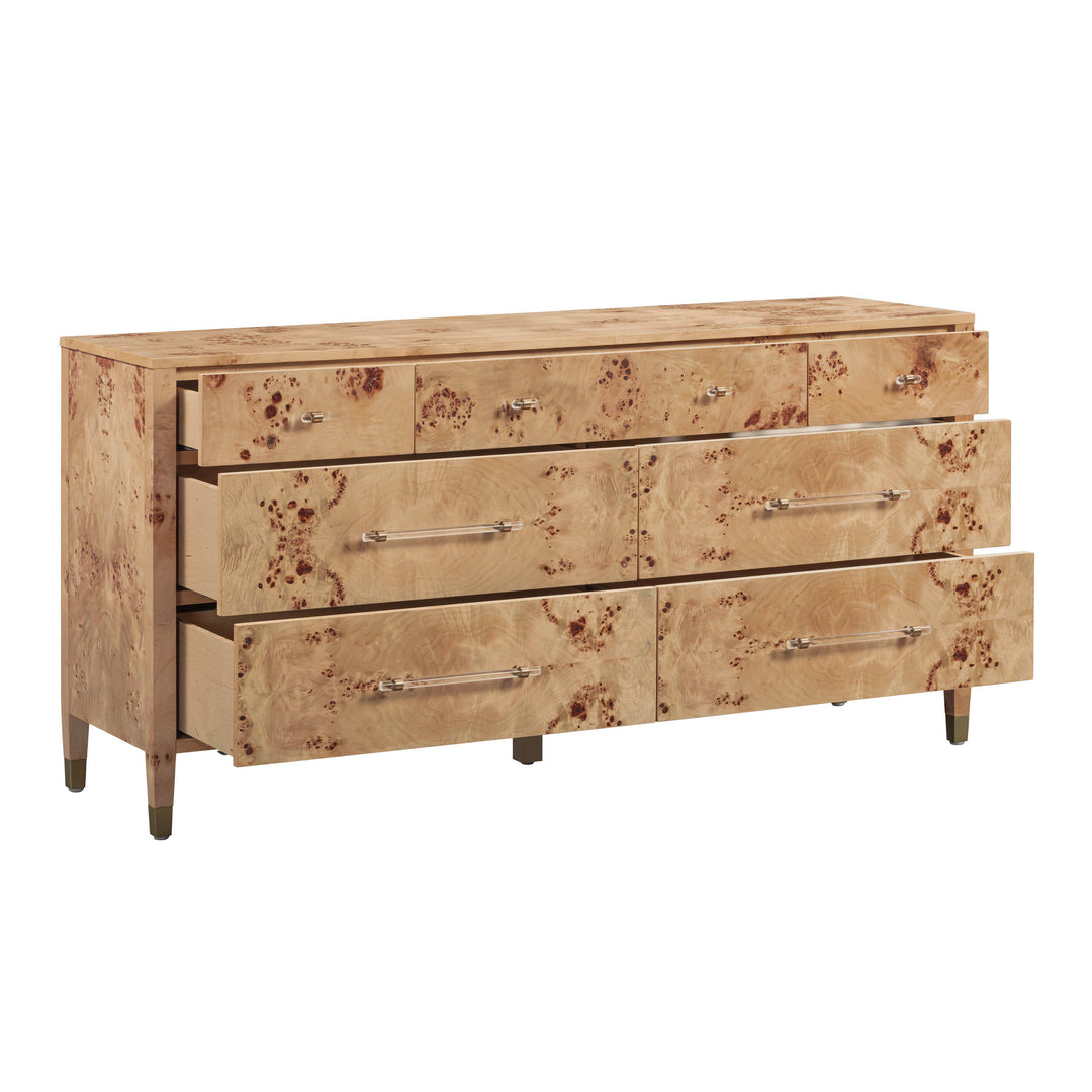 Brandyss 62" Honey Burl 7-Drawer Dresser
