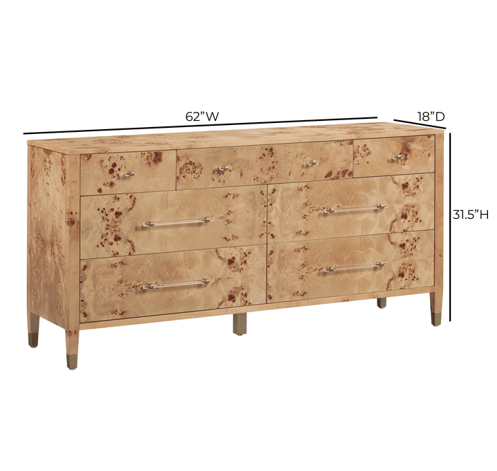 Brandyss 62" Honey Burl 7-Drawer Dresser