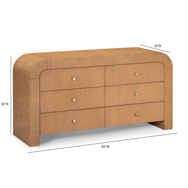 Hump 62" Natural Acacia Arched 6-Drawer Dresser