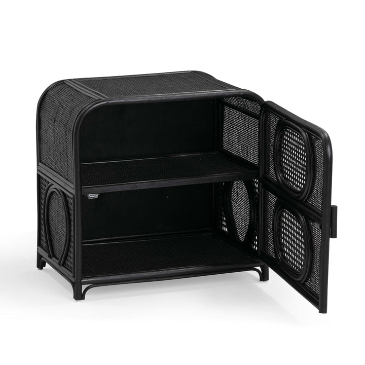 Tina 27" Black Rattan Nightstand With Storage