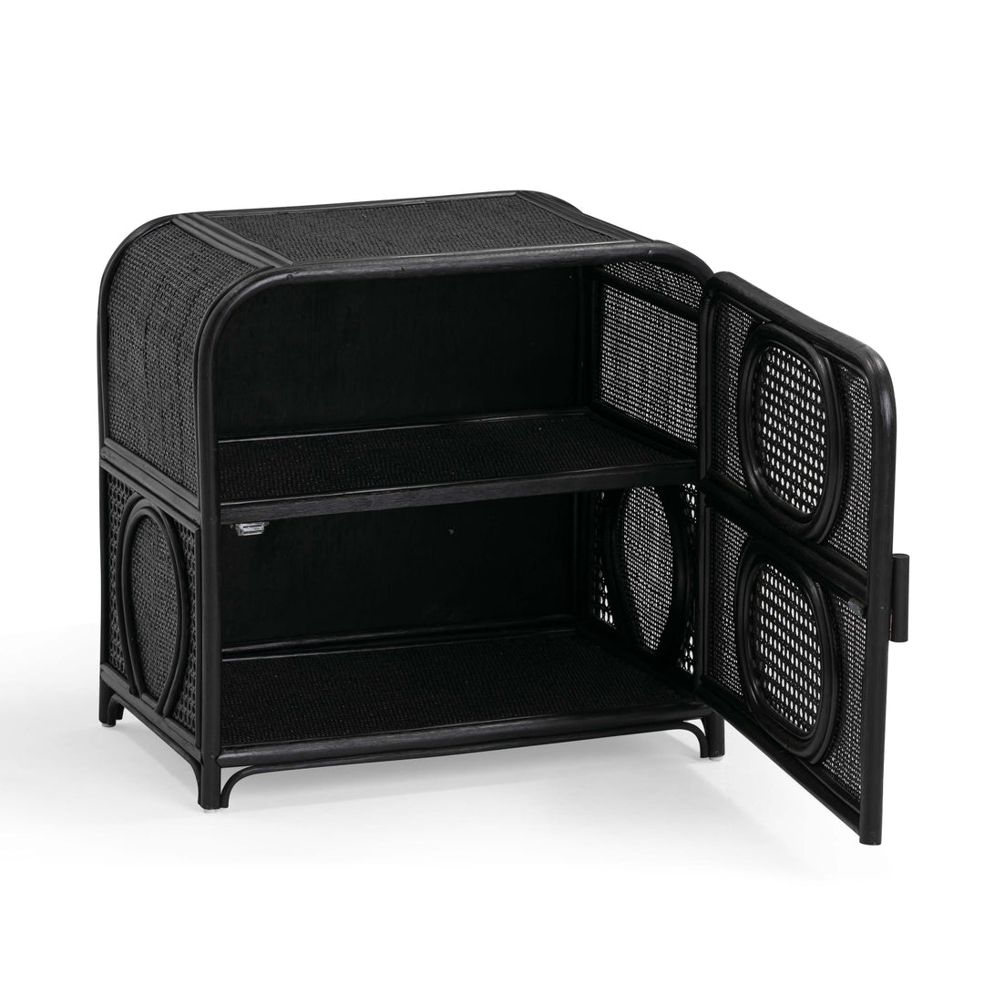Tina 27" Black Rattan Nightstand With Storage