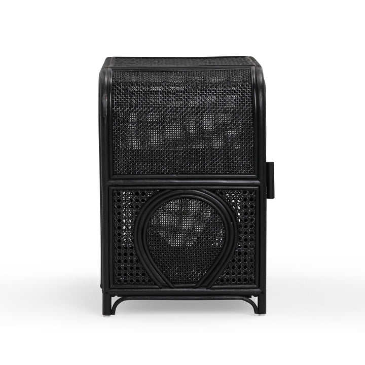 Tina 27" Black Rattan Nightstand With Storage