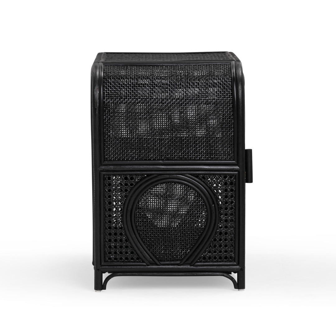 Tina 27" Black Rattan Nightstand With Storage