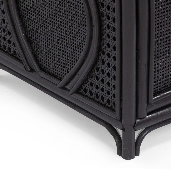 Tina 27" Black Rattan Nightstand With Storage