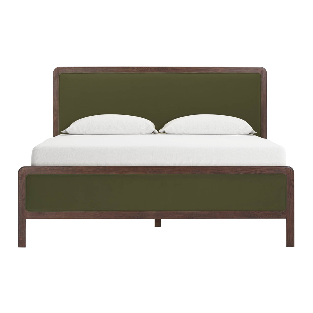 Hella Forest Green Contract-Grade Velvet and Ash Wood Bed - King