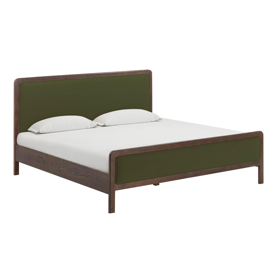 Hella Forest Green Contract-Grade Velvet and Ash Wood Bed - King