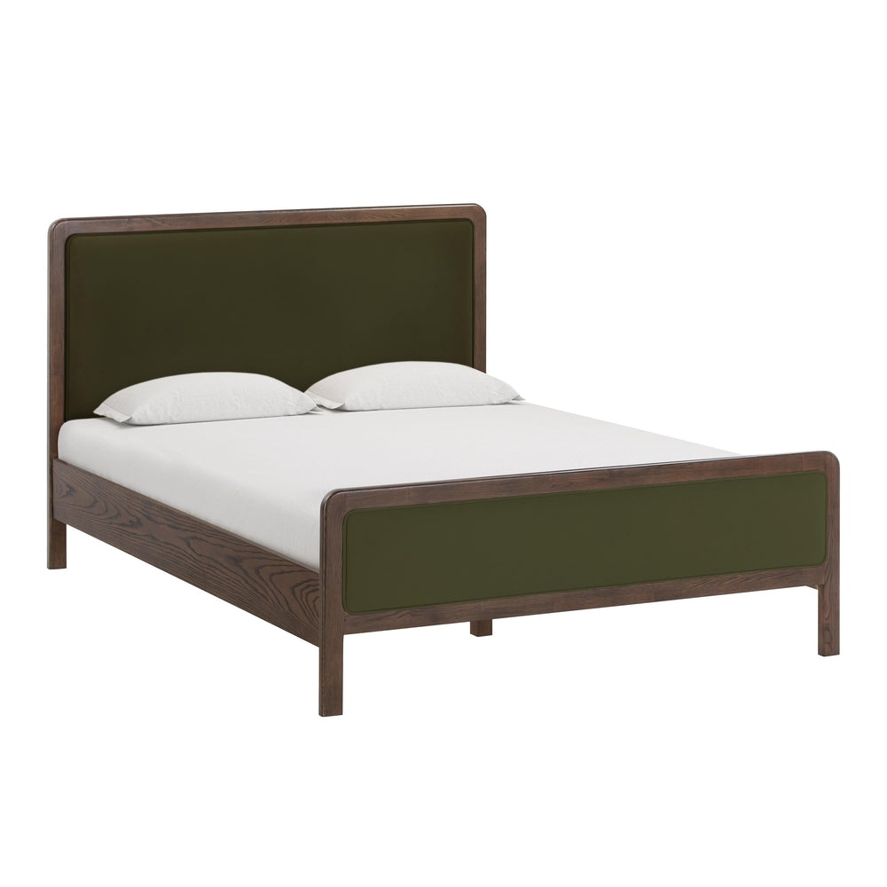 Hella Forest Green Contract-Grade Velvet and Ash Wood Bed - Queen