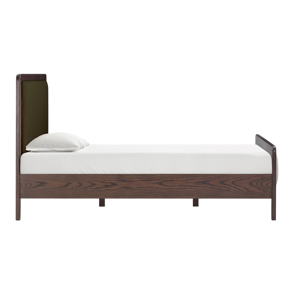 Hella Forest Green Contract-Grade Velvet and Ash Wood Bed - Queen