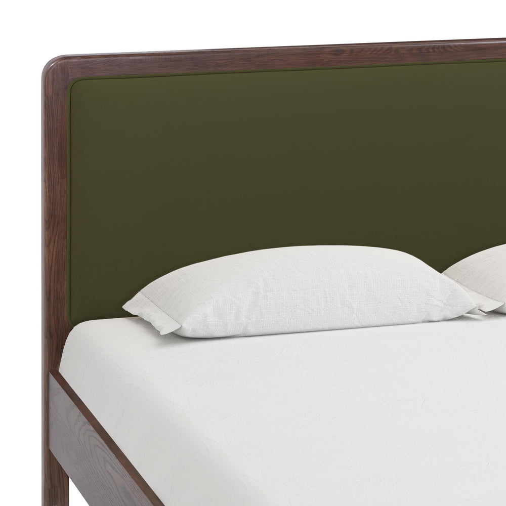 Hella Forest Green Contract-Grade Velvet and Ash Wood Bed - Queen