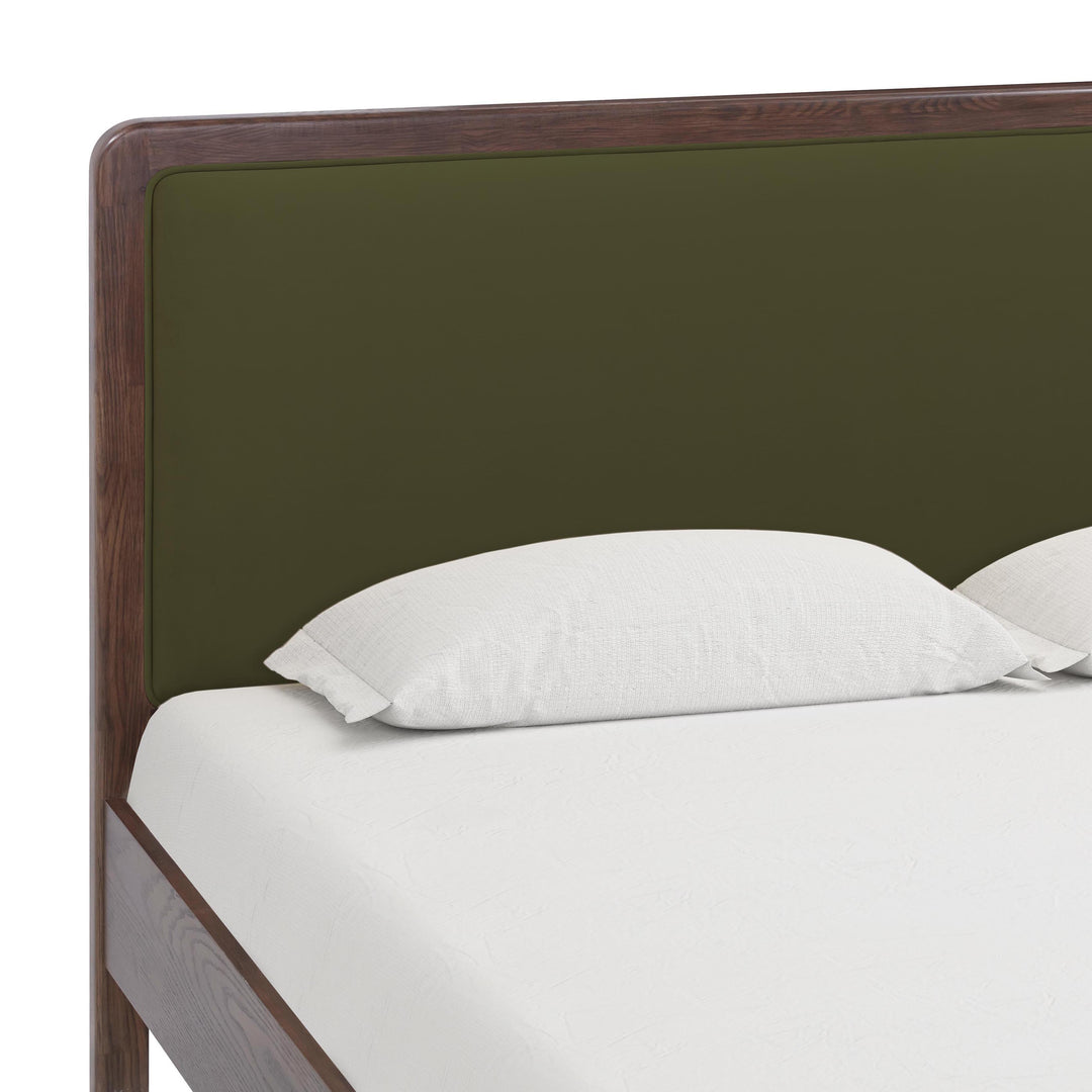 Hella Forest Green Contract-Grade Velvet and Ash Wood Bed - Queen
