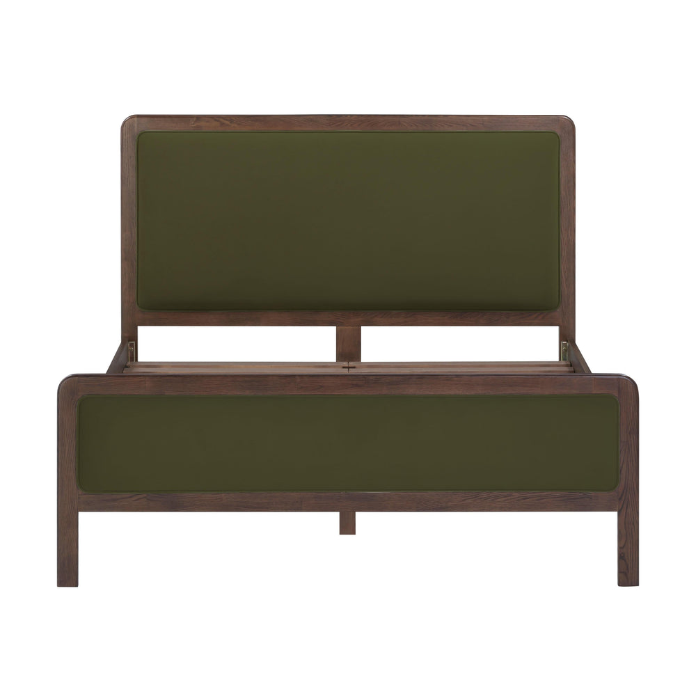 Hella Forest Green Contract-Grade Velvet and Ash Wood Bed - Queen