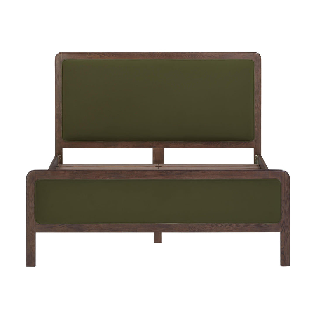 Hella Forest Green Contract-Grade Velvet and Ash Wood Bed - Queen