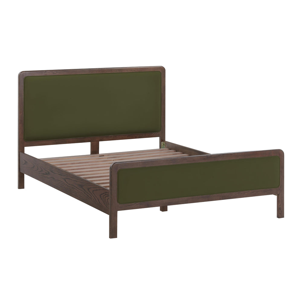 Hella Forest Green Contract-Grade Velvet and Ash Wood Bed - Queen