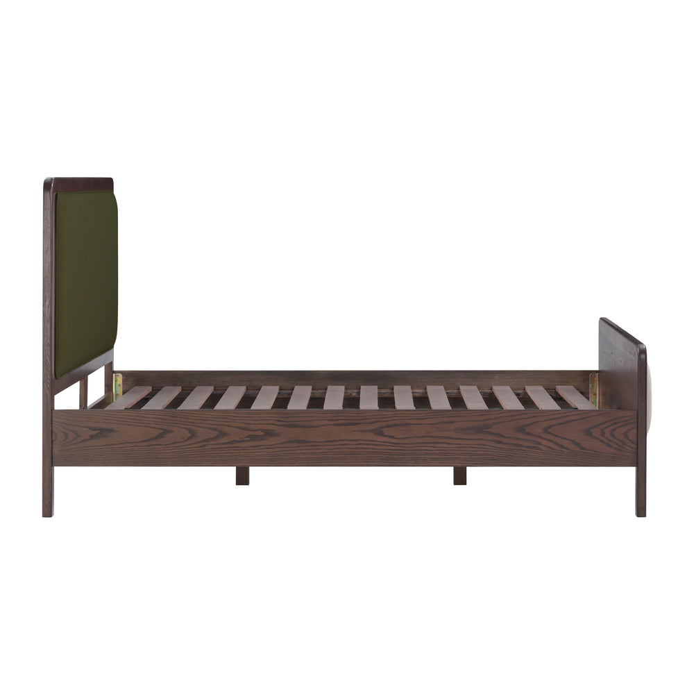 Hella Forest Green Contract-Grade Velvet and Ash Wood Bed - Queen