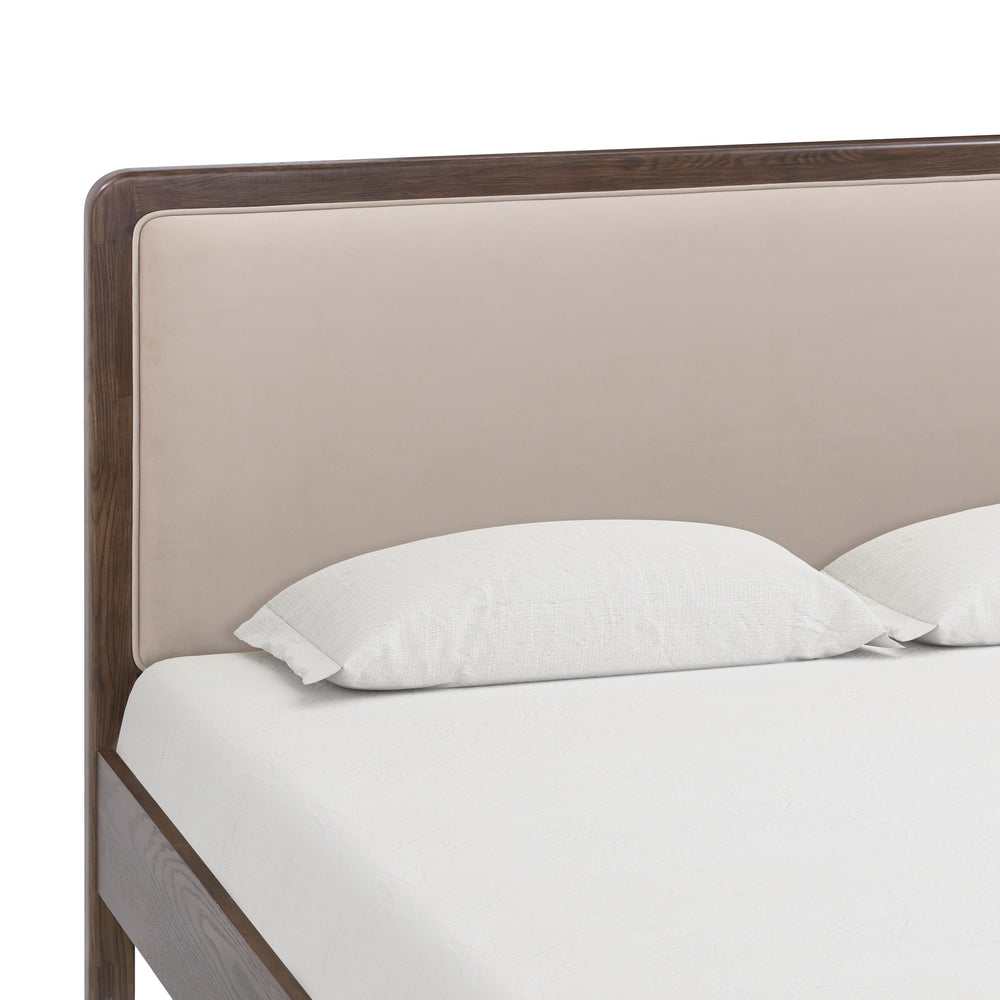 Hella Taupe Contract-Grade Velvet and Ash Wood Bed - King