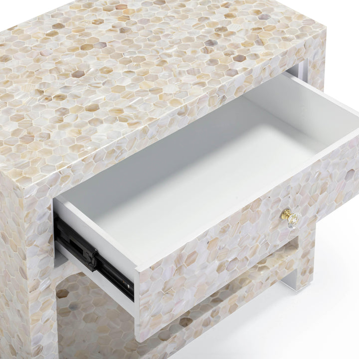 Piara 22" Natural Mother of Pearl Inlaid Nightstand With Drawer