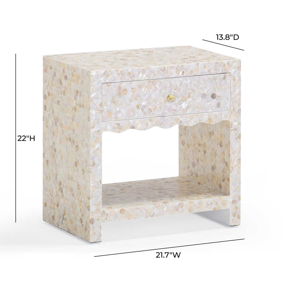 Piara 22" Natural Mother of Pearl Inlaid Nightstand With Drawer