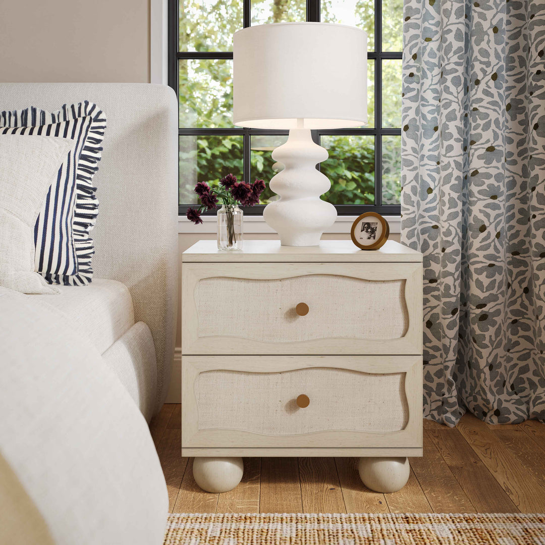 Grappa 22" Wood &amp; Raffia Wavy 2-Drawer Nightstand, view 11