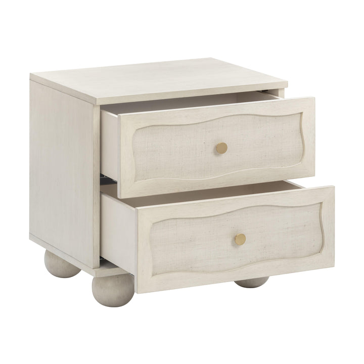 Grappa 22" Whitewashed Wood &amp;amp; Raffia Wavy 2-Drawer Nightstand