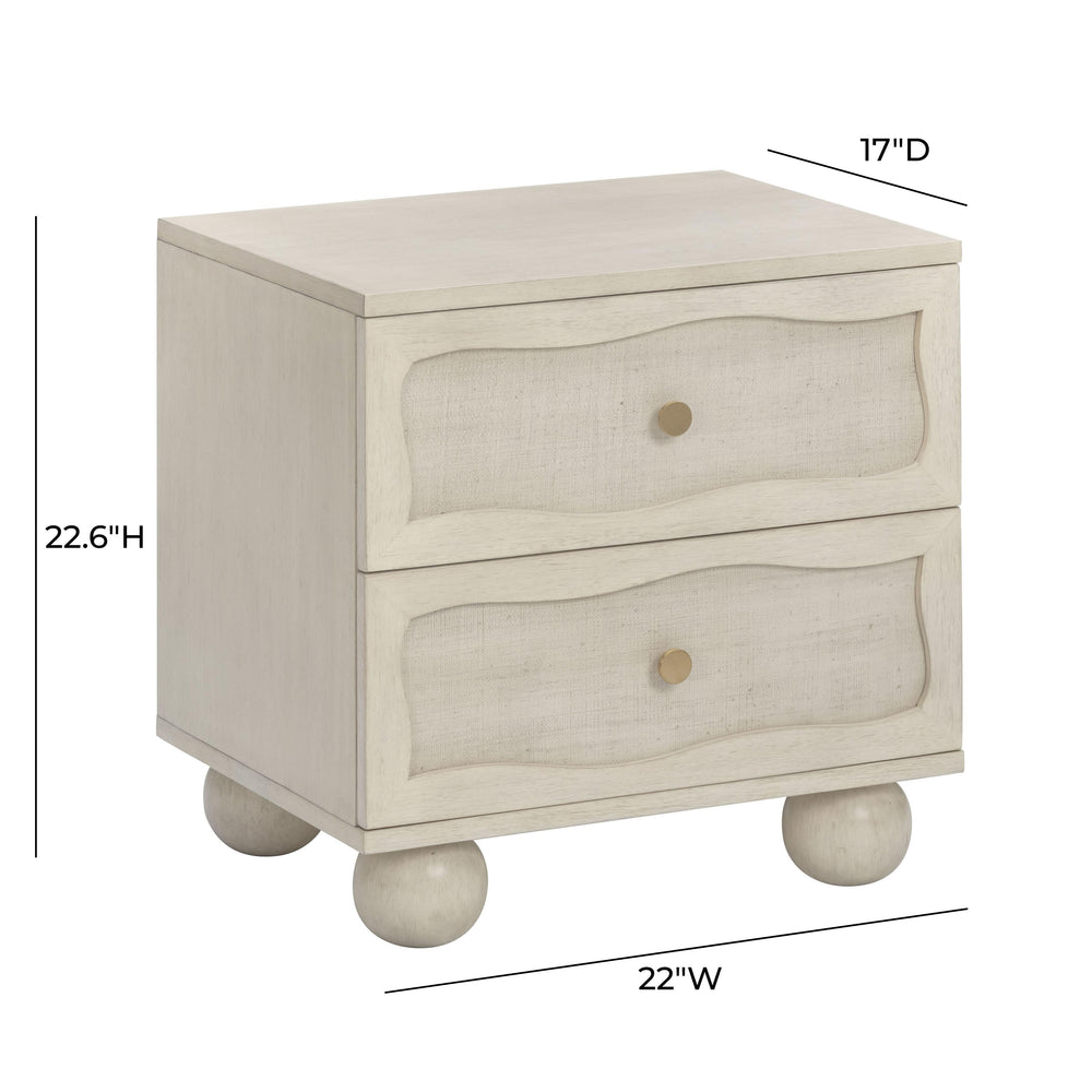 Grappa 22" Whitewashed Wood &amp; Raffia Wavy 2-Drawer Nightstand
