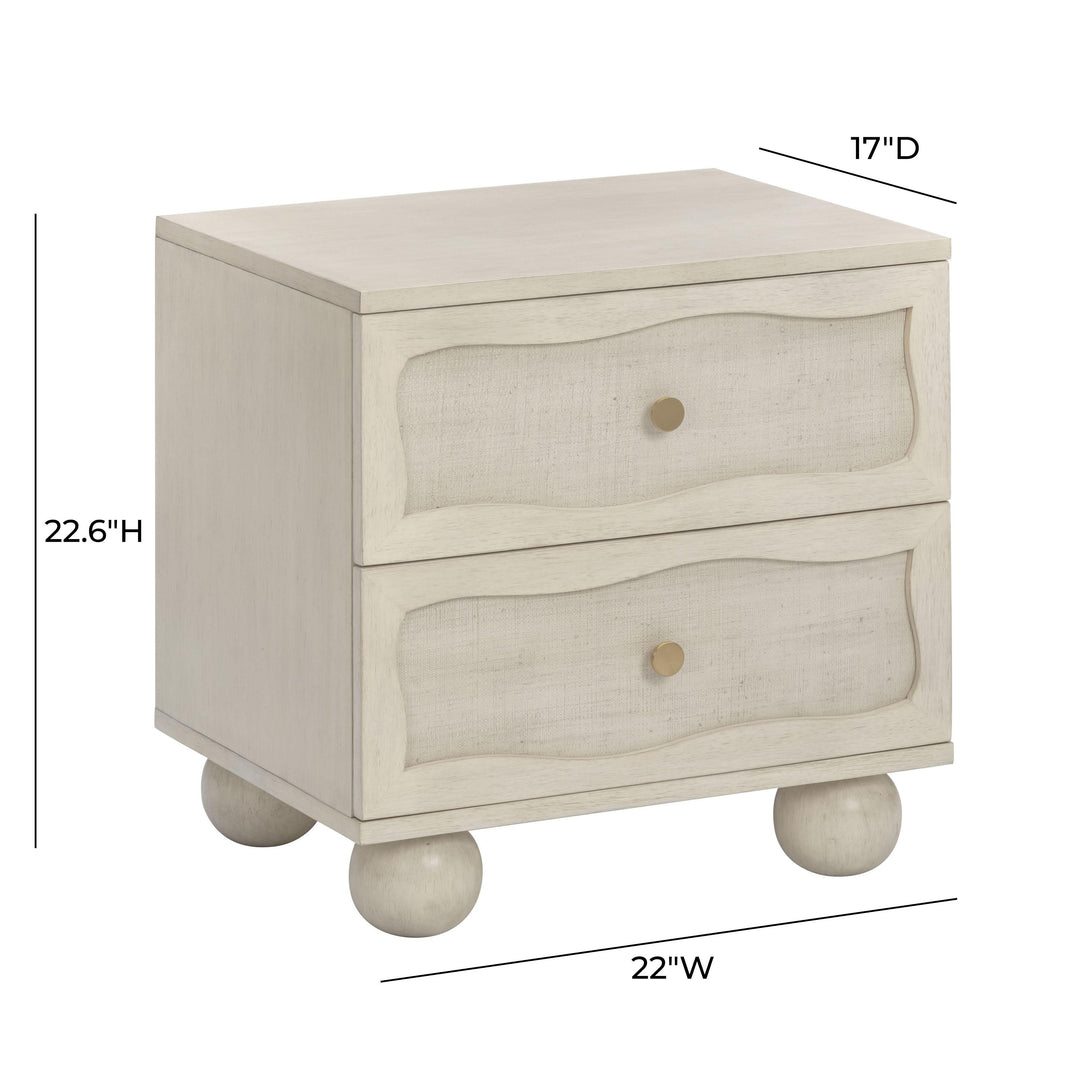 Grappa 22" Whitewashed Wood &amp; Raffia Wavy 2-Drawer Nightstand