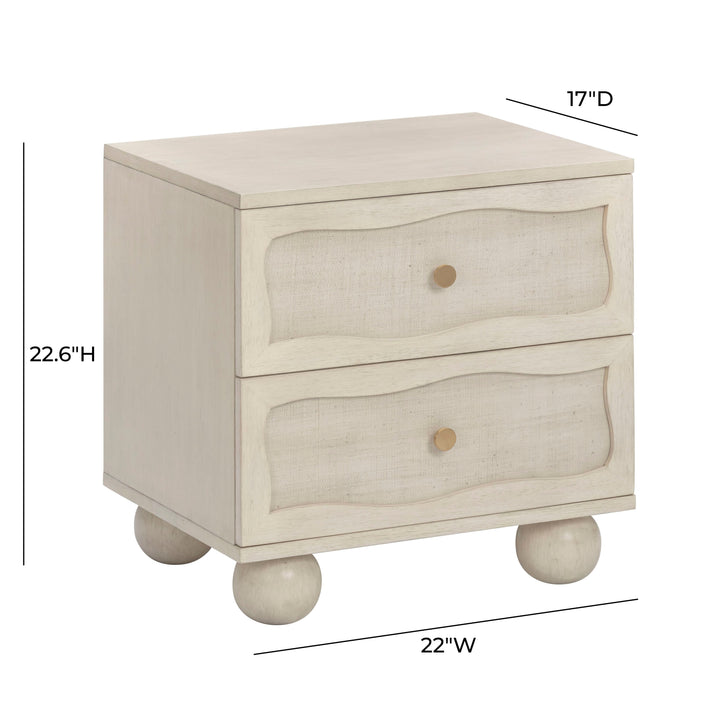Grappa 22" Wood &amp; Raffia Wavy 2-Drawer Nightstand, view 14