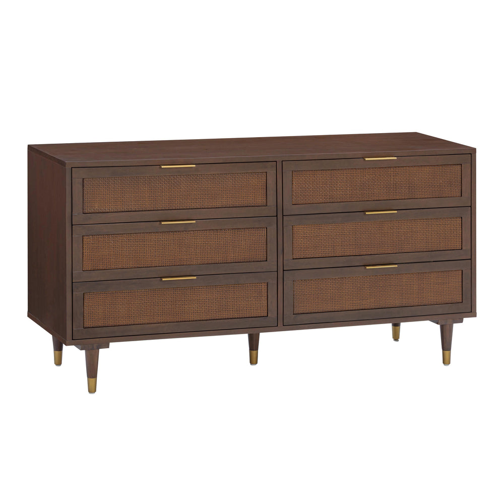 Sierra 60" Dark Brown Cane 6-Drawer Dresser