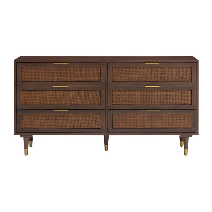 Sierra 60" Dark Brown Cane 6-Drawer Dresser