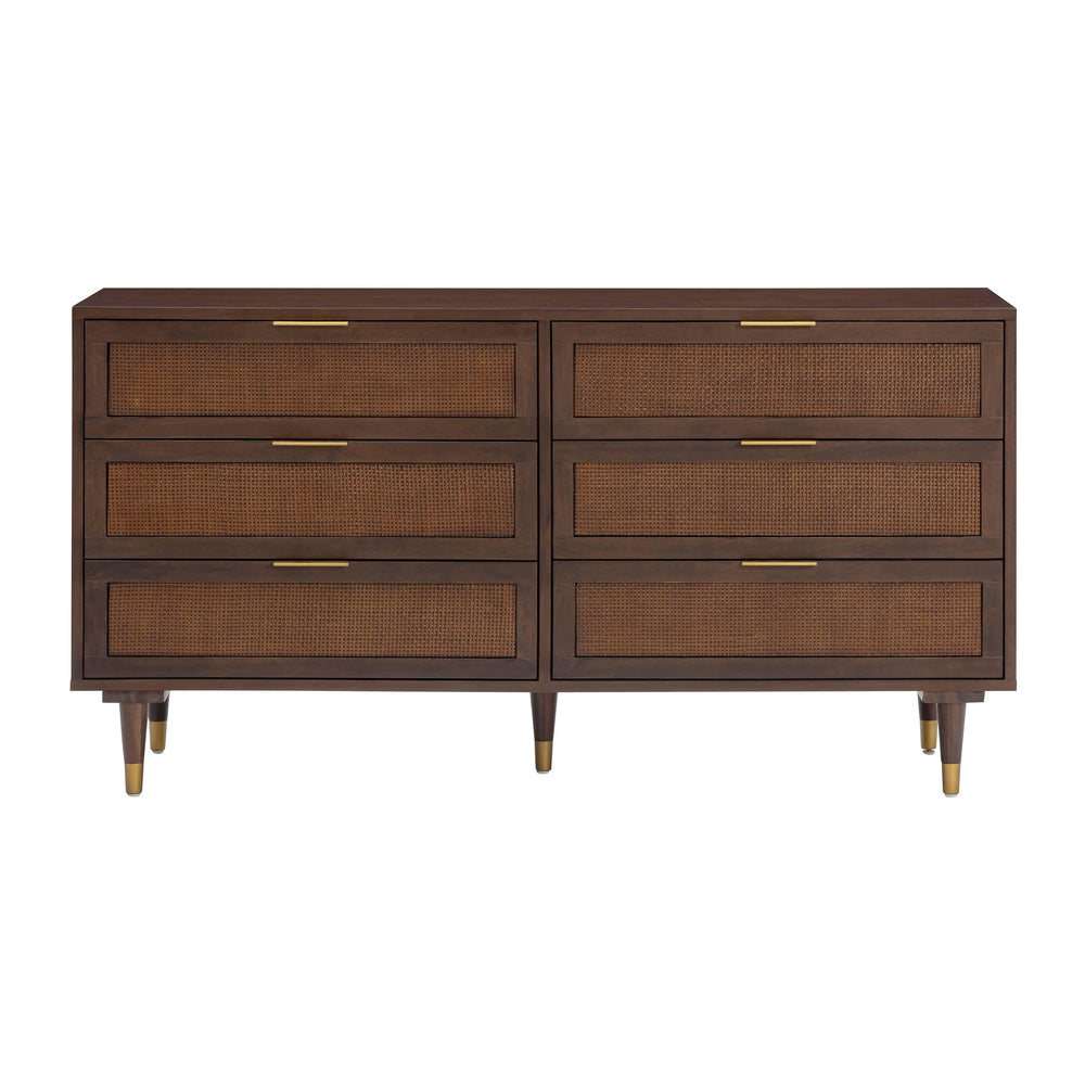 Sierra 60" Dark Brown Cane 6-Drawer Dresser
