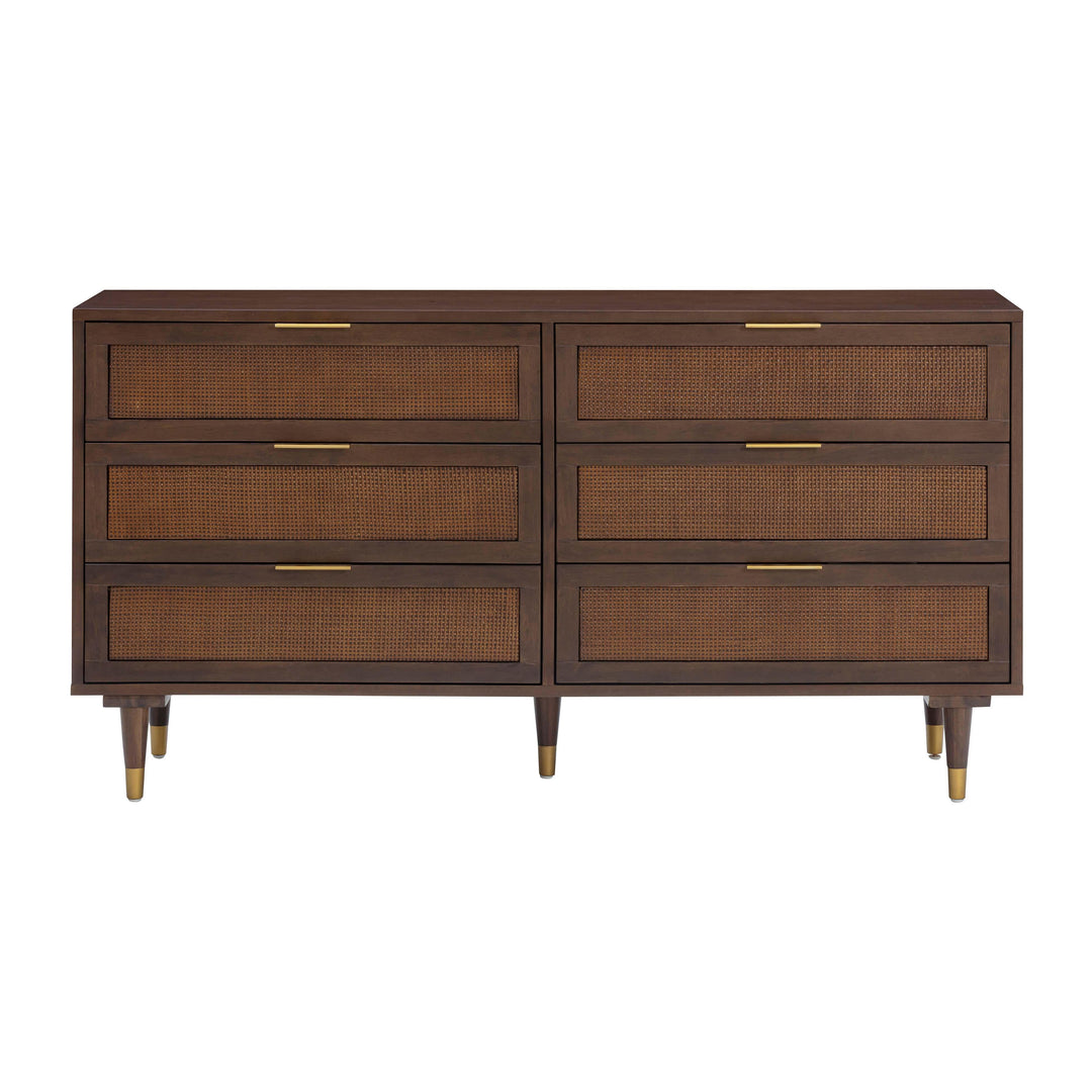 Sierra 60" Dark Brown Cane 6-Drawer Dresser