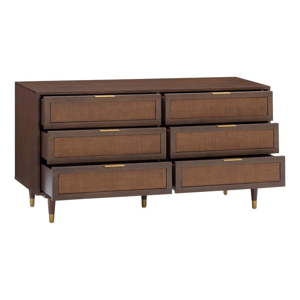 Sierra 60" Dark Brown Cane 6-Drawer Dresser