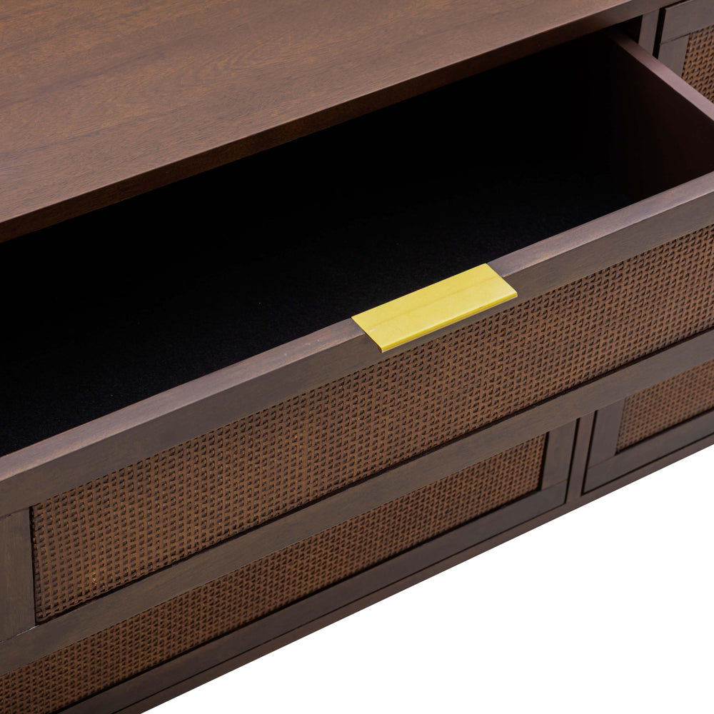 Sierra 60" Dark Brown Cane 6-Drawer Dresser