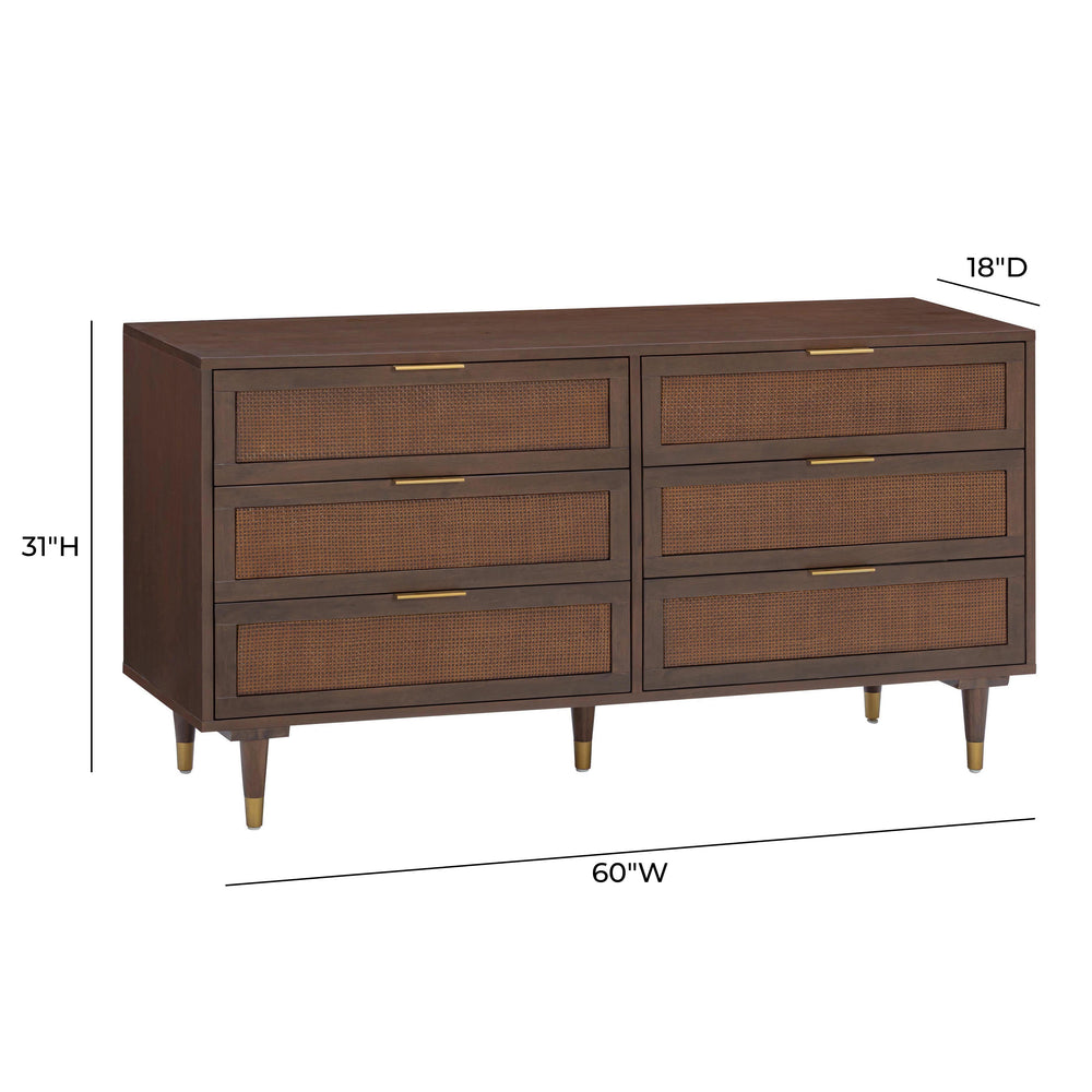 Sierra 60" Dark Brown Cane 6-Drawer Dresser
