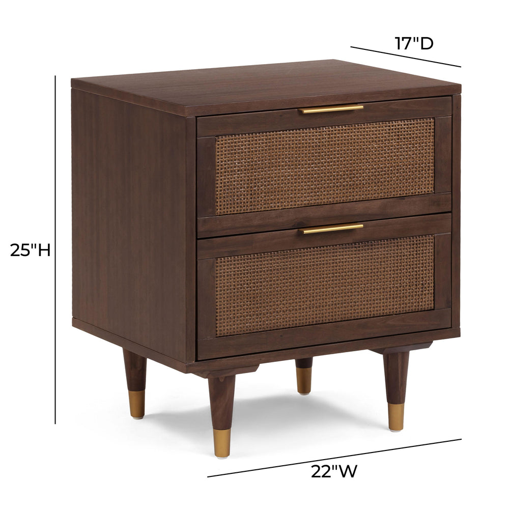 Sierra 22" Dark Brown Cane 2-Drawer Nightstand