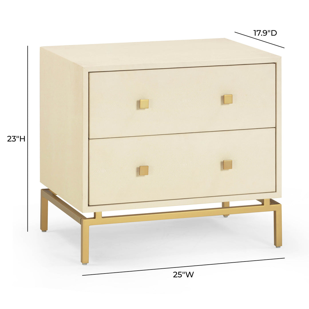 Pesce 25" Cream Faux Shagreen 2-Drawer Nightstand