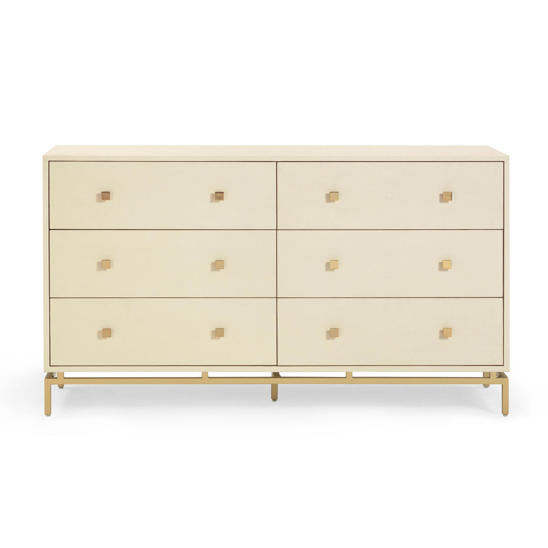 Pesce 57" Cream Faux Shagreen 6-Drawer Dresser