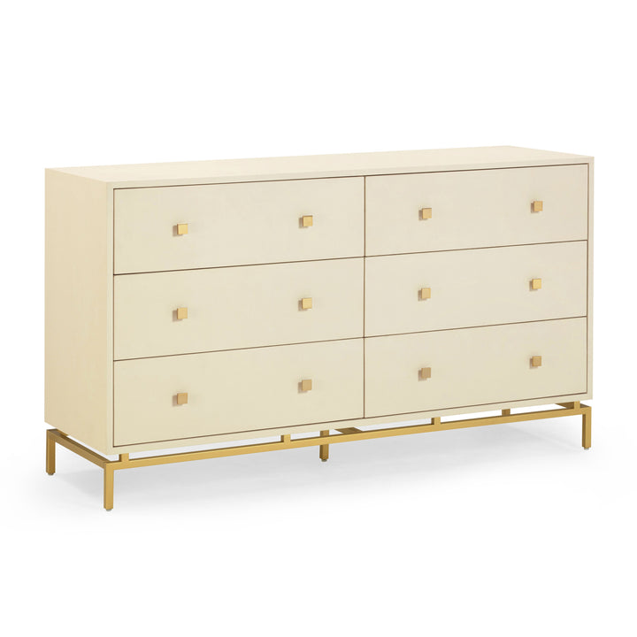 Pesce 57" Cream Faux Shagreen 6-Drawer Dresser