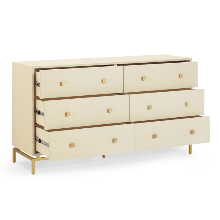 Pesce 57" Cream Faux Shagreen 6-Drawer Dresser