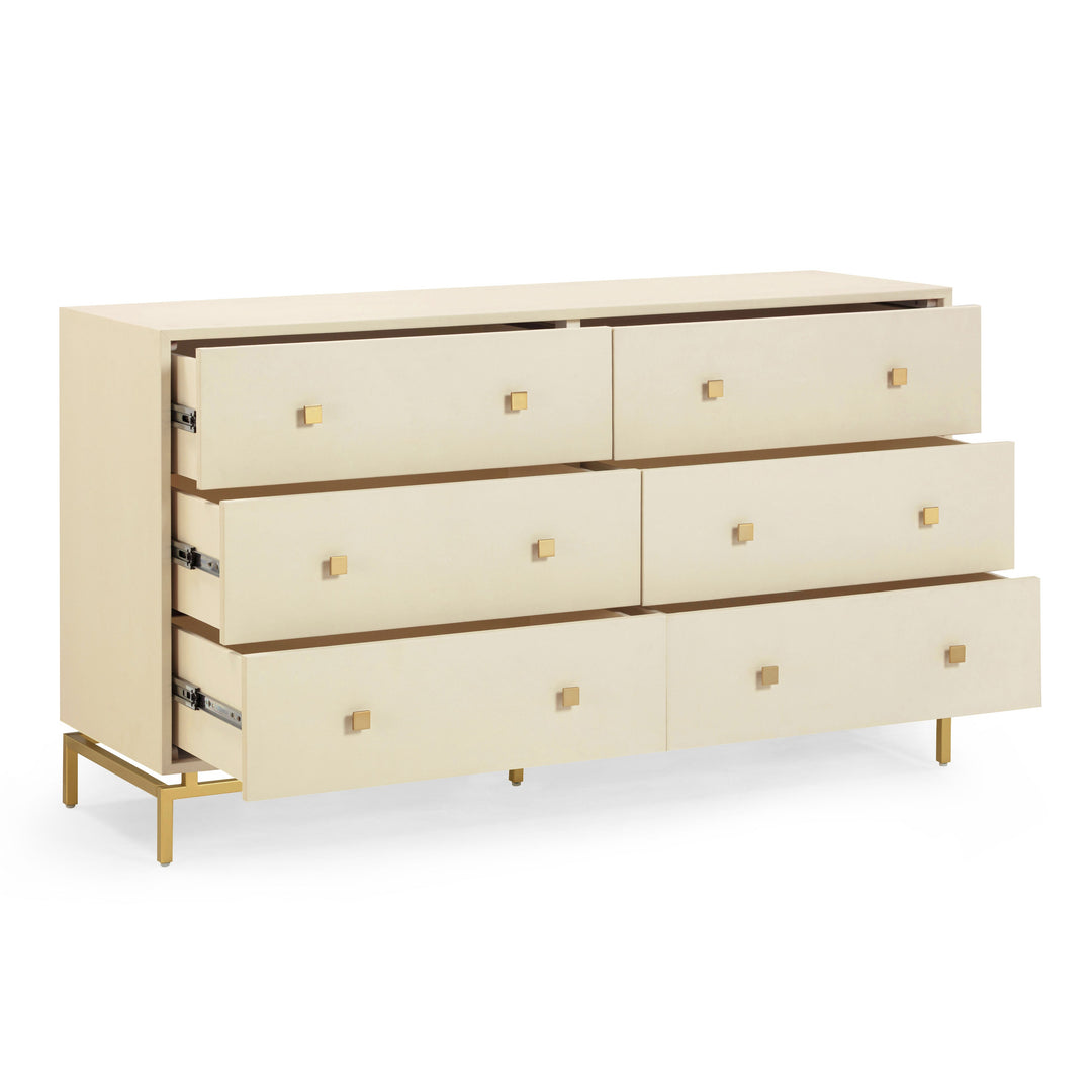 Pesce 57" Cream Faux Shagreen 6-Drawer Dresser