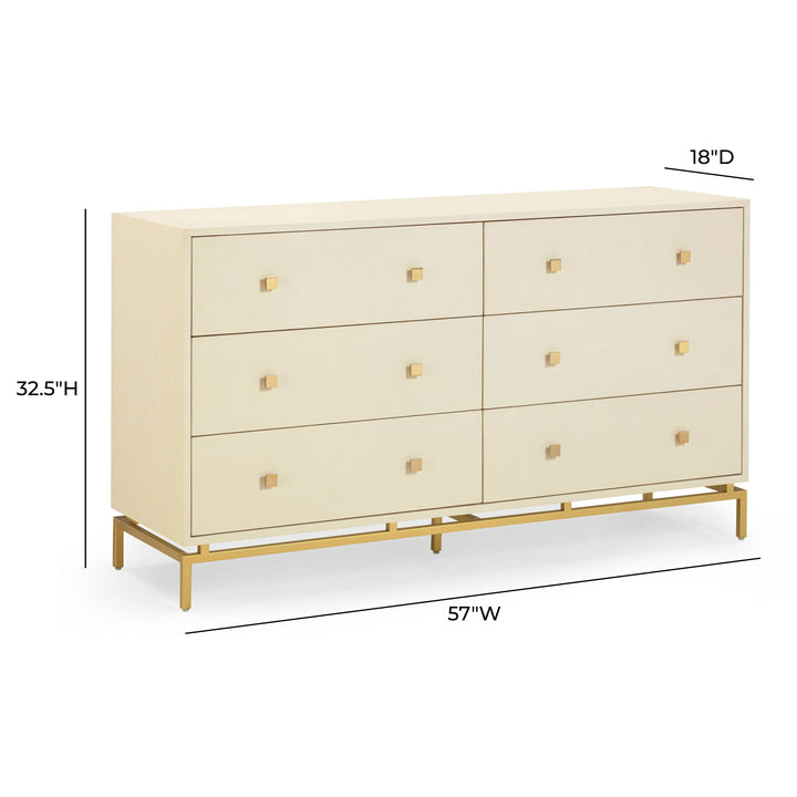 Pesce 57" Cream Faux Shagreen 6-Drawer Dresser