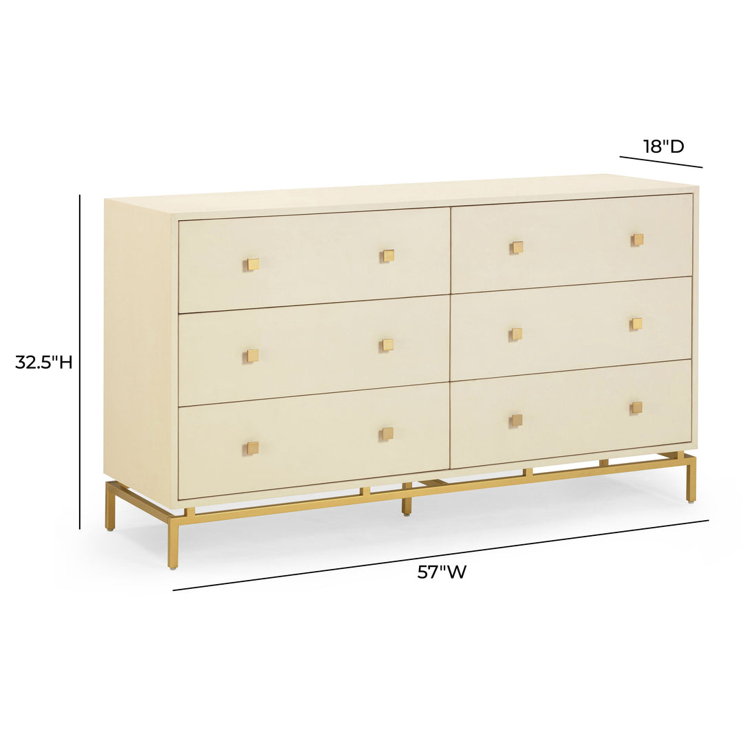 Pesce 57" Cream Faux Shagreen 6-Drawer Dresser