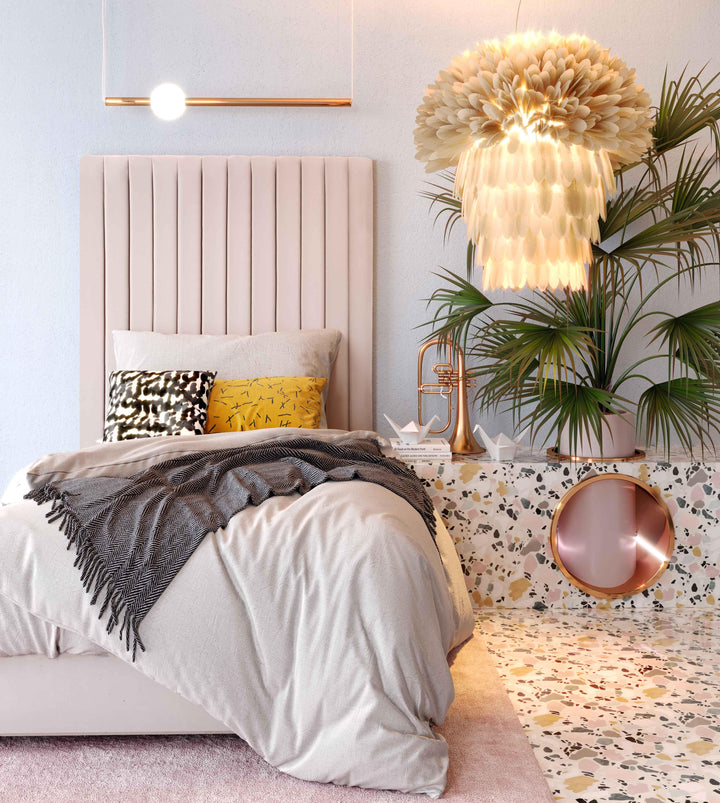 Arabelle Blush Performance Velvet Bed - Twin