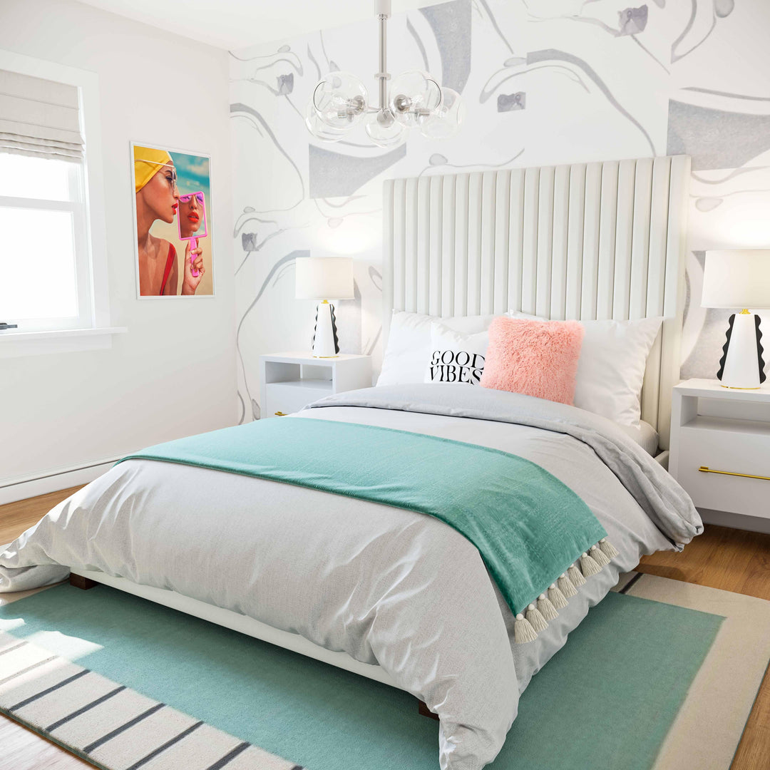 Arabelle White Performance Velvet Bed - King