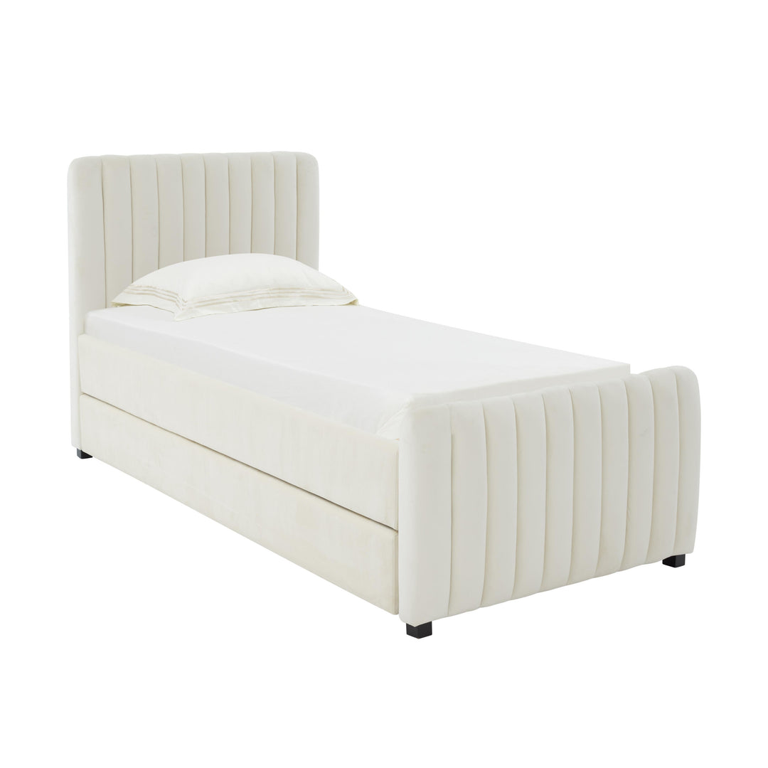 Angela Cream Performance Velvet Trundle Bed - Twin