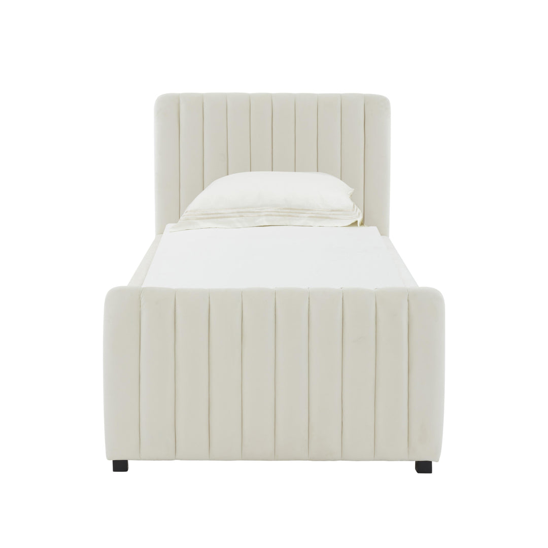 Angela Cream Performance Velvet Trundle Bed - Twin