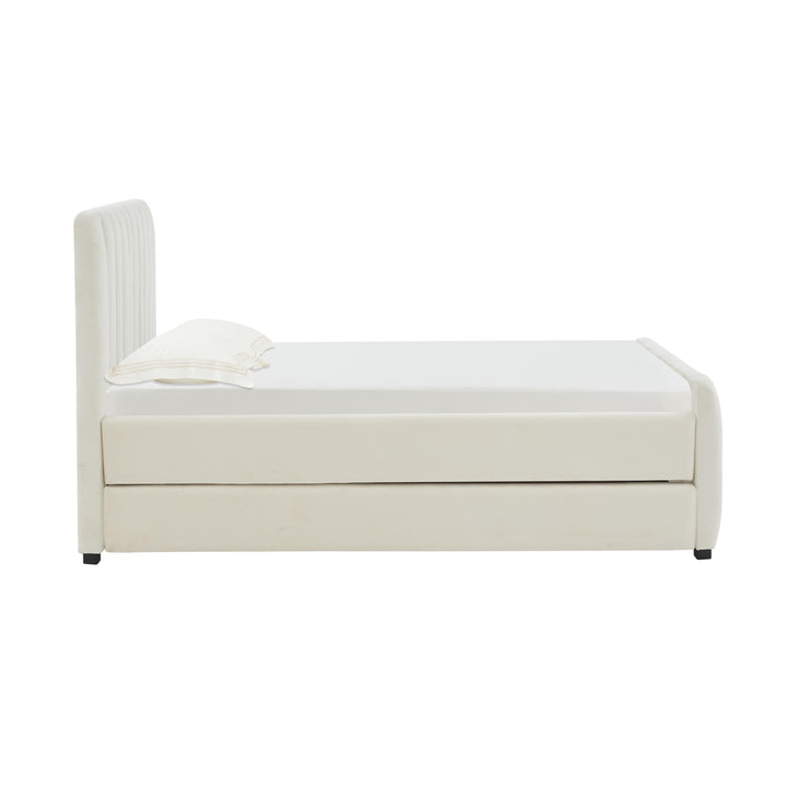 Angela Cream Performance Velvet Trundle Bed - Twin