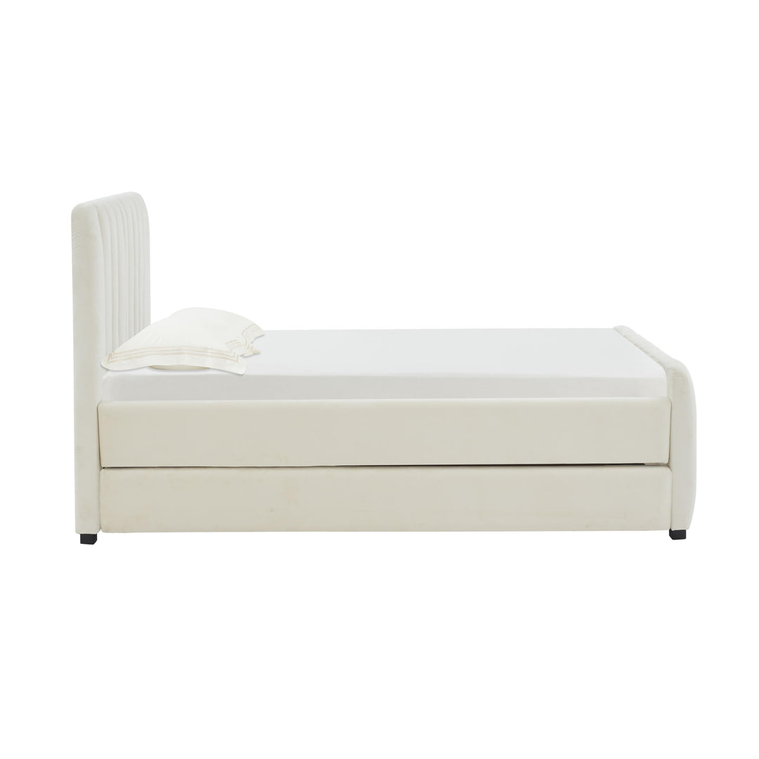 Angela Cream Performance Velvet Trundle Bed - Twin