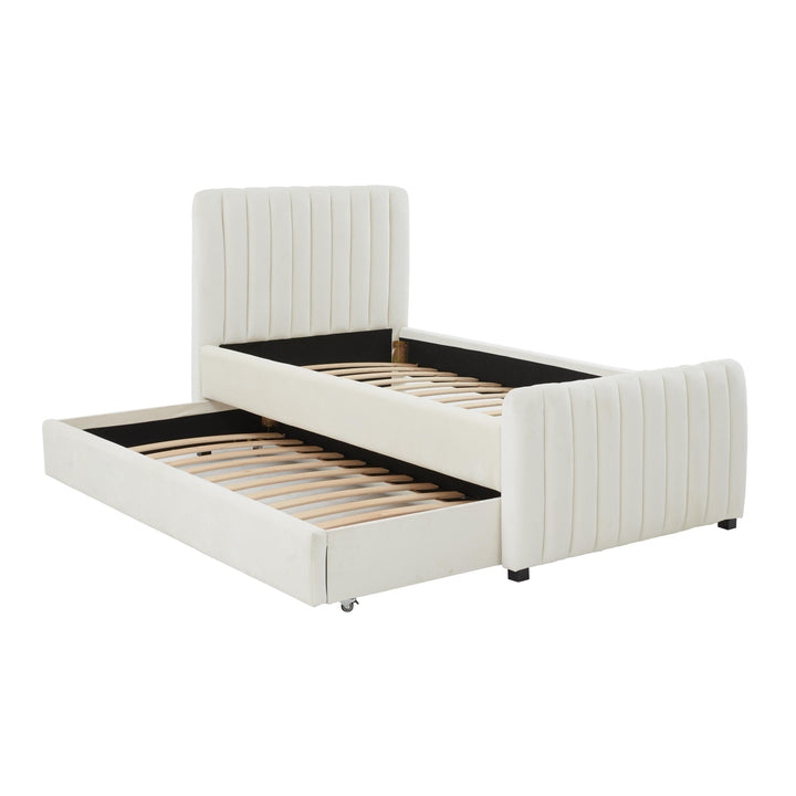 Angela Cream Performance Velvet Trundle Bed - Twin