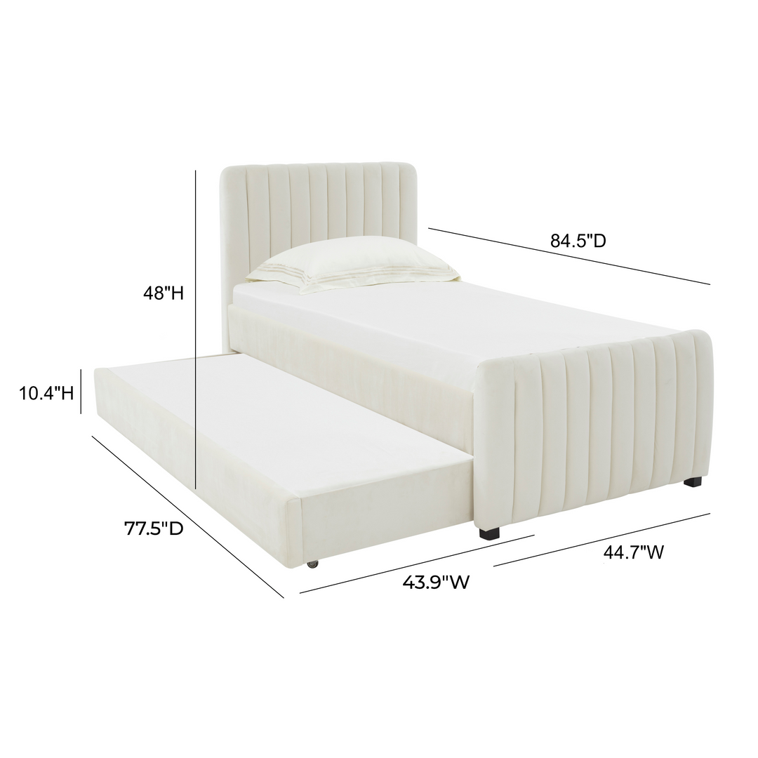Angela Cream Performance Velvet Trundle Bed - Twin